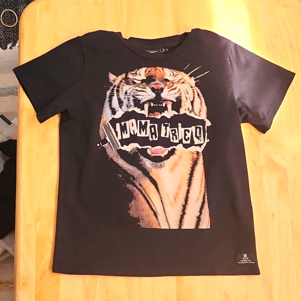 Rock Your Kid boys 7 💥Mama Tried💥black Tiger t shirt